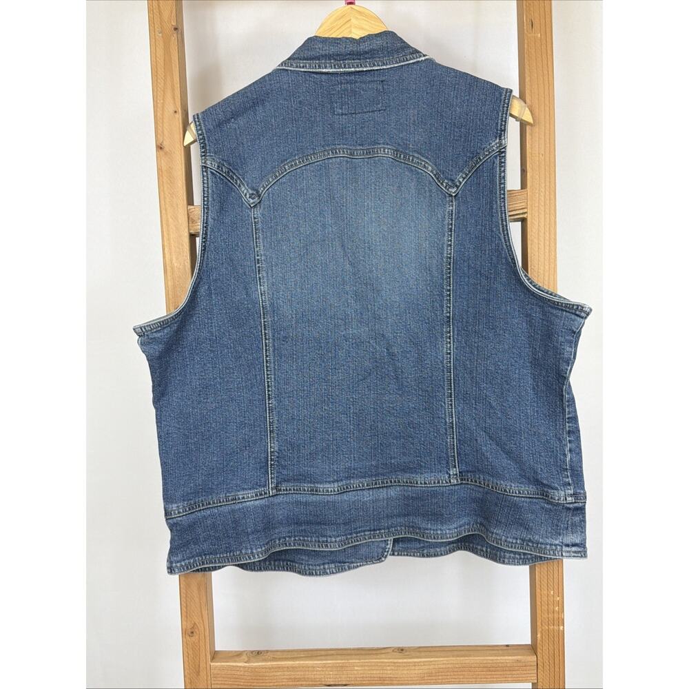 Vintage Live A Little Blue Denim Vest Chest Pockets Silver Buttons 1X Hong Kong - Picture 3 of 4
